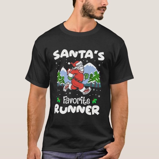 Santa'S Favourite Runner Funy Running Lover Christ T-Shirt (Front)