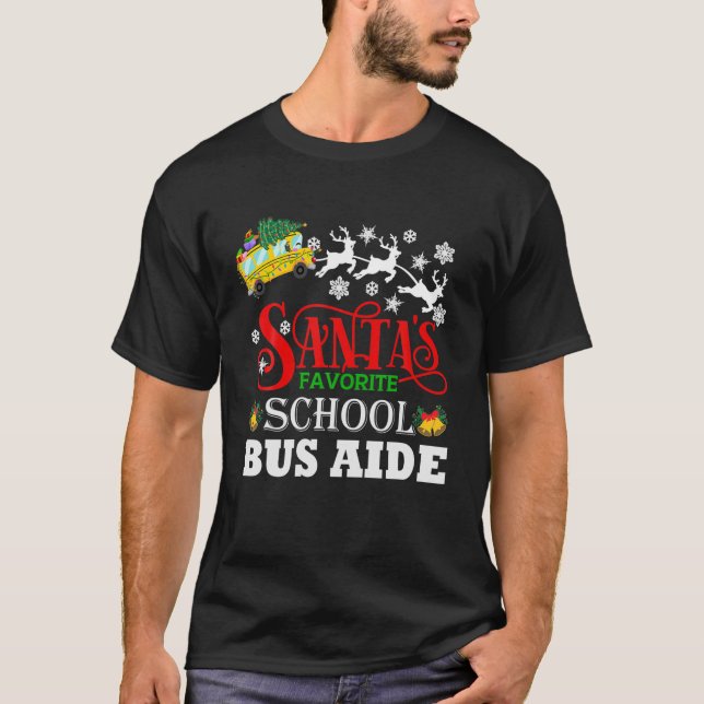 Santa's Favourite School Bus Aide Christmas Pajama T-Shirt (Front)