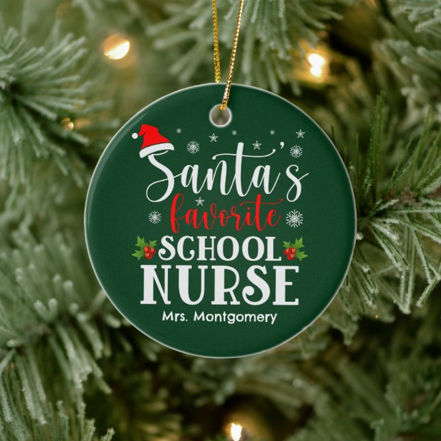 Santa's Favourite School Nurse Christmas Gift Ceramic Ornament (Tree)