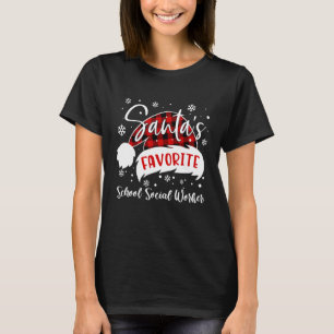 Santa's Favourite School Social Worker Hat Flannel T-Shirt