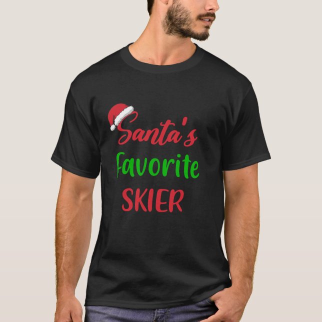 Santas Favourite Skier Funny Skiing Christmas T-Shirt (Front)