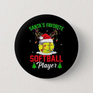 Santa's Favourite Softball Player Christmas Pajama 6 Cm Round Badge