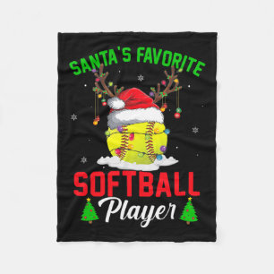 Santa's Favourite Softball Player Christmas Pajama Fleece Blanket
