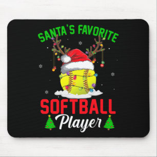Santa's Favourite Softball Player Christmas Pajama Mouse Pad