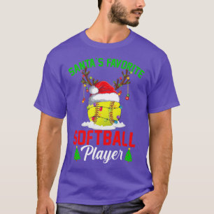 Santas Favourite Softball Player Christmas Pajama  T-Shirt