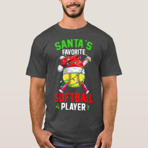 Santas Favourite Softball Player Christmas Pajama T-Shirt