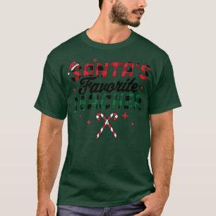 Santa's Favourite Teacher Christmas Santa Hat Cand T-Shirt