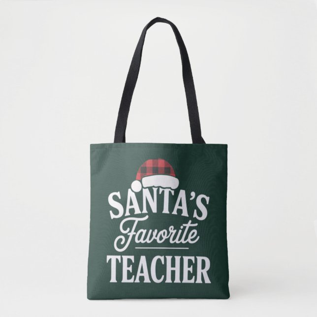 Santa's Favourite Teacher Christmas Teach Students Tote Bag (Front)