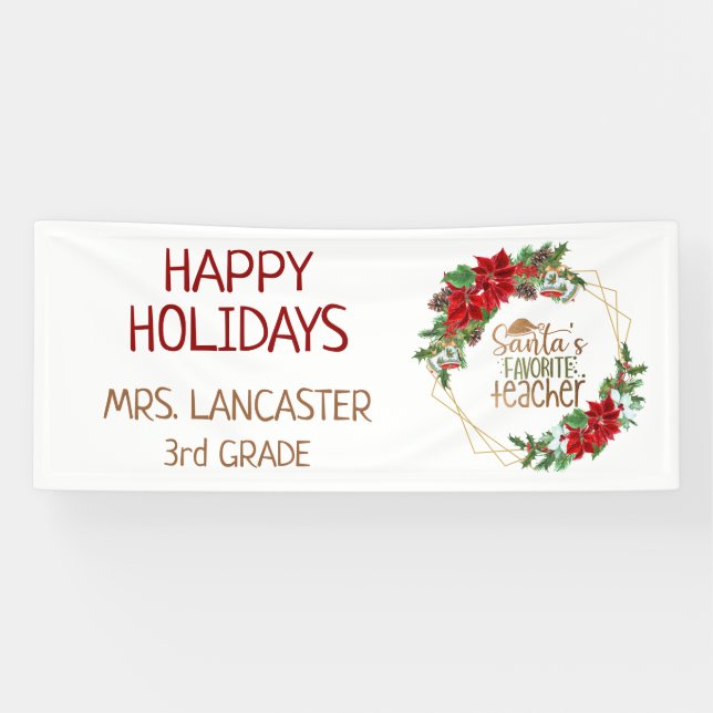 Santa's Favourite Teacher Happy Holidays Christmas Banner (Horizontal)