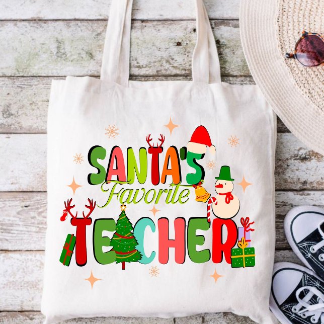 santa's favourite teacher.personalised teacher gif tote bag (Christian Christmas tote bag, Christmas tote bag, Christ tote bag, santas favorite teacher tote bag)