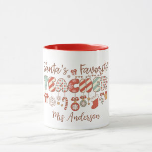 Santa's Favourite Teacher Retro Christmas Mug