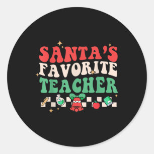 Santas Favourite Teacher Retro Groovy Christmas Xm Classic Round Sticker