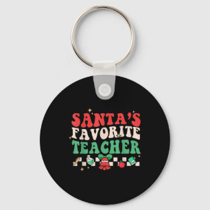 Santas Favourite Teacher Retro Groovy Christmas Xm Key Ring