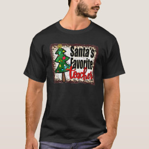 Santas Favourite Teacher Tree Leopard Print T-Shirt