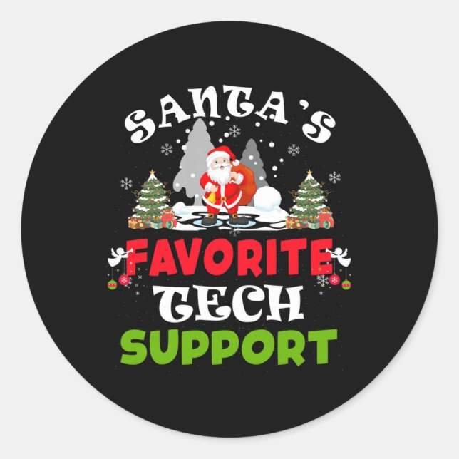 Santa's Favourite Tech Support Funny Christmas Vac Classic Round Sticker (Front)