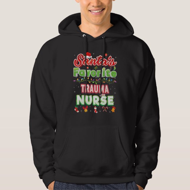 Santa's Favourite Trauma Nurse Christmas Santa Hat Hoodie (Front)