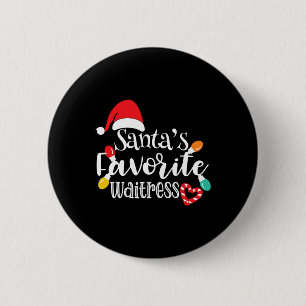 Santa's Favourite Waitress Christmas Lights Santa 6 Cm Round Badge