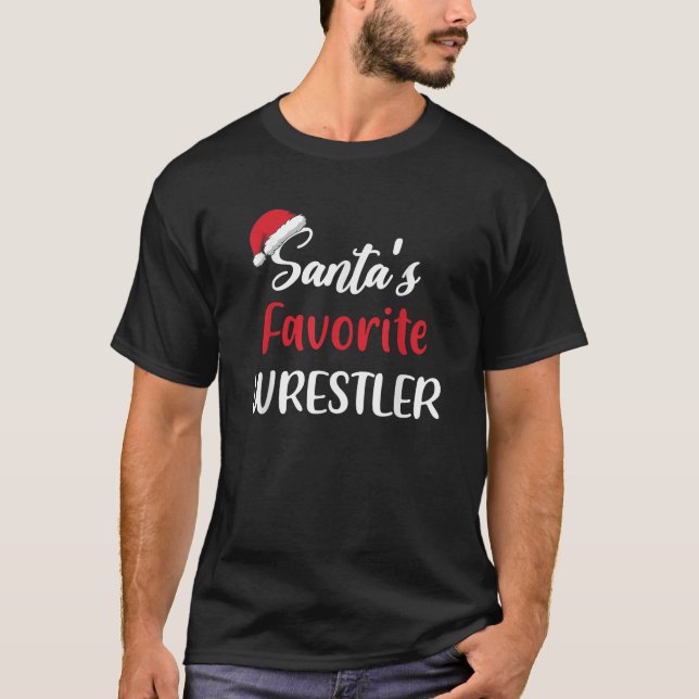 Santas Favourite Wrestler Pajama Christmas Wrestli T-Shirt (Front)