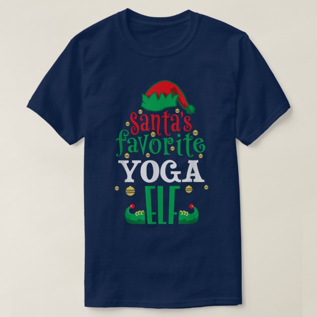 Santas Favourite Yoga Elf Christmas Matching  T-Shirt (Design Front)