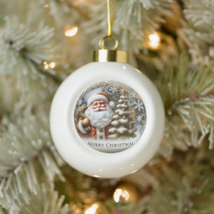 Santa's Festive Cheer" - Classic Christmas Ceramic Ball Christmas Ornament