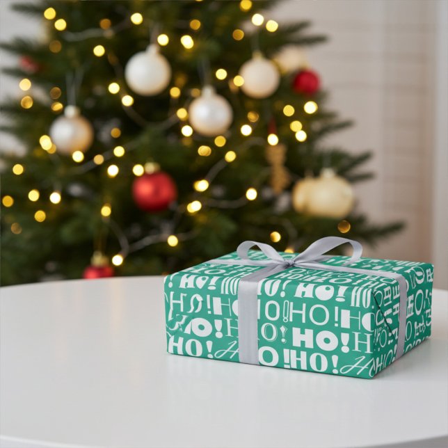 Santa's Festive HO! HO! HO! Greeting in Jade Green Wrapping Paper (Creator Uploaded)