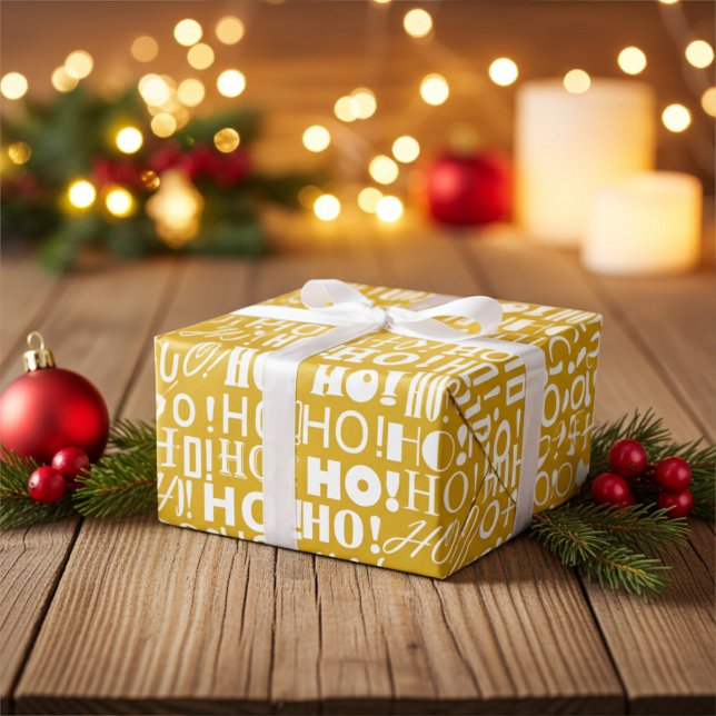 Santa's Festive HO! HO! HO! Greeting in Old Gold Wrapping Paper (Creator Uploaded)