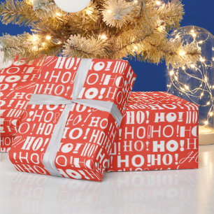 Santa's Festive HO! HO! HO! Greeting in Orange Red Wrapping Paper
