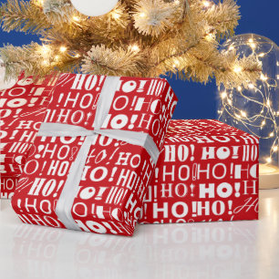 Santa's Festive HO! HO! HO! Greeting, Venetian Red Wrapping Paper