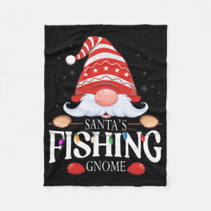 Santa's Fishing Gnome Matching Christmas Pajama Fleece Blanket