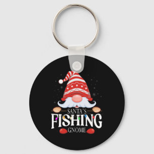 Santa's Fishing Gnome Matching Christmas Pajama Key Ring