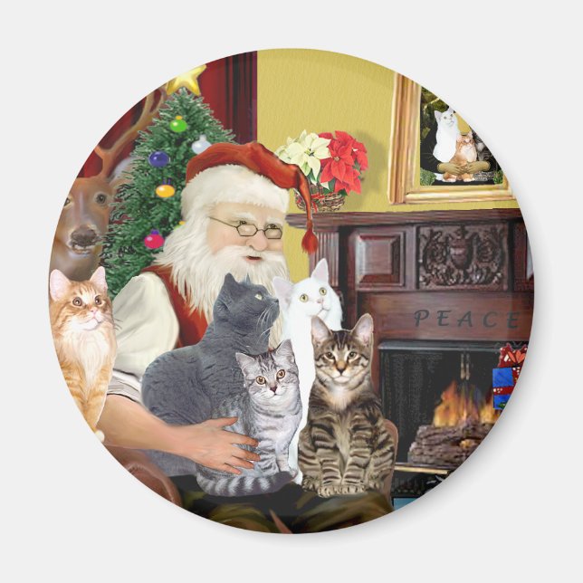 Santa's Five Cats Magnet (Front)