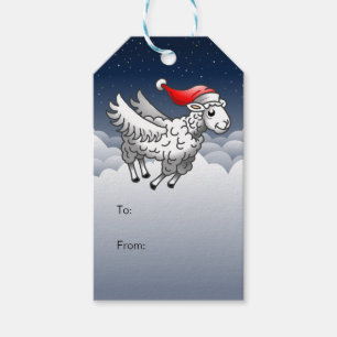 Santa's Flying Christmas Sheep Gift Tags