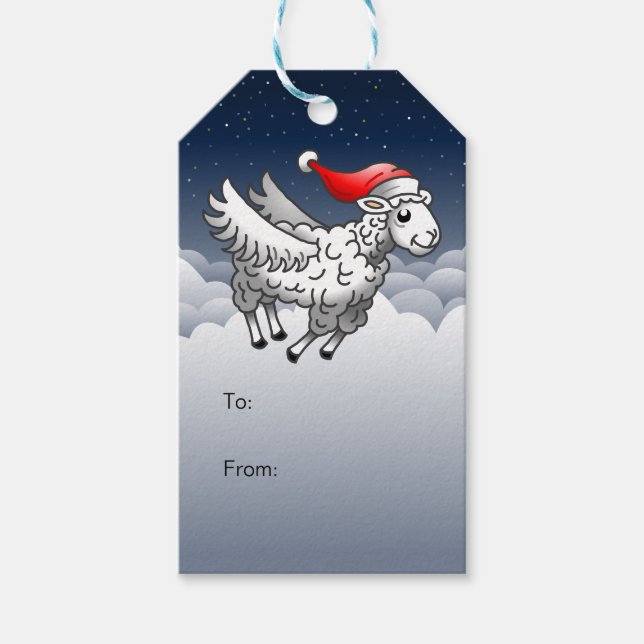 Santa's Flying Christmas Sheep Gift Tags (Front)