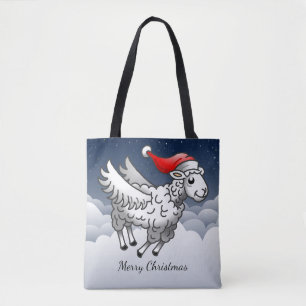 Santa's Flying Christmas Sheep Tote Bag