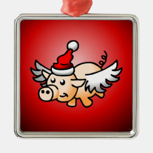 Santa's Flying Pig Metal Ornament