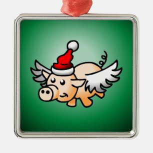 Santa's Flying Pig Metal Ornament