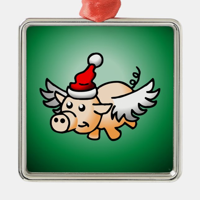 Santa's Flying Pig Metal Ornament (Front)