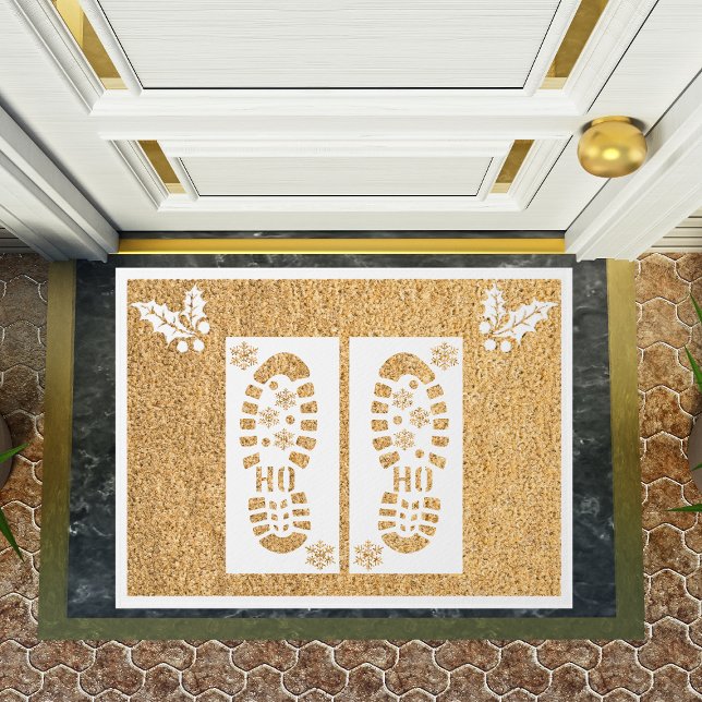 Santa's Footprint Christmas Snowflake White Doormat (Creator Uploaded)