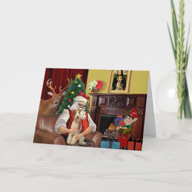 Santa's Fox Terrier (wire) Holiday Card (Front)