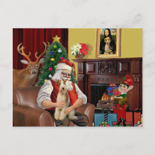 Santa's Fox Terrier (wire) Holiday Postcard