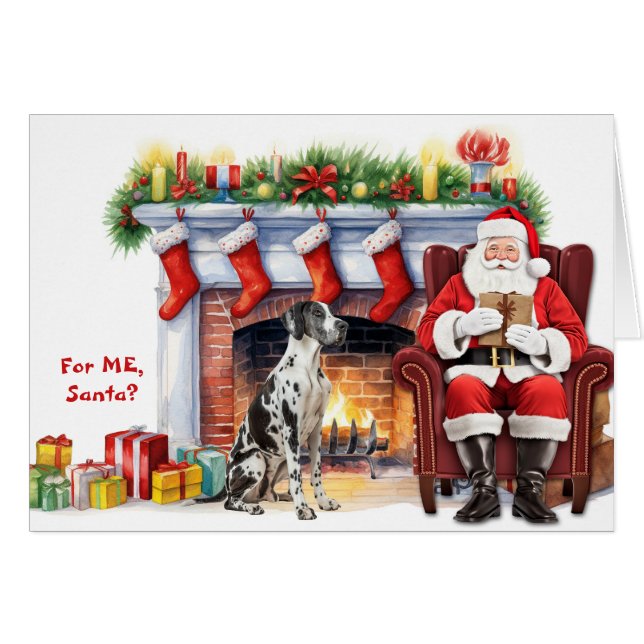 Santa's Gift Black White Great Dane Dog Christmas (Front Horizontal)