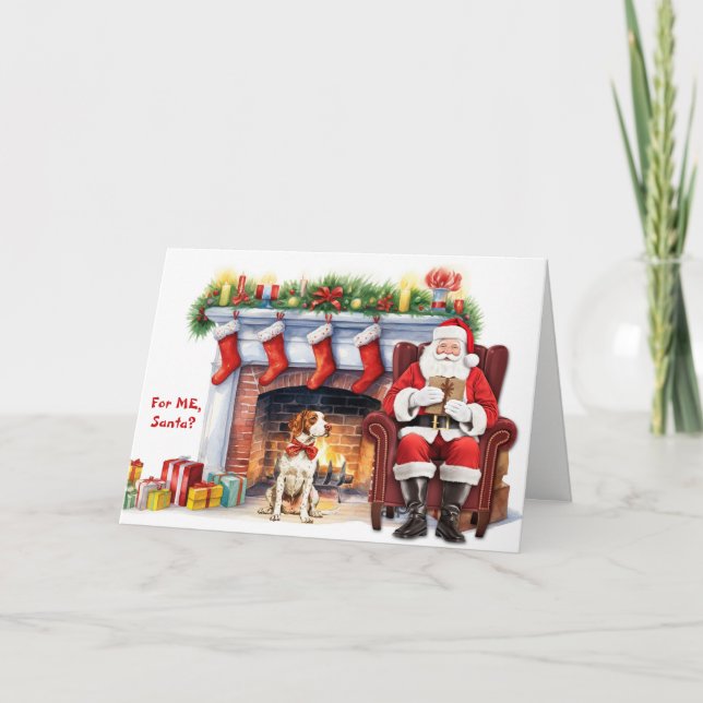 Santa's Gift Brittany Dog Holiday Card (Front)