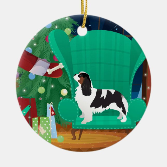 Santa's Gift - Cavalier King Charles Spaniel Tri Ceramic Ornament (Front)