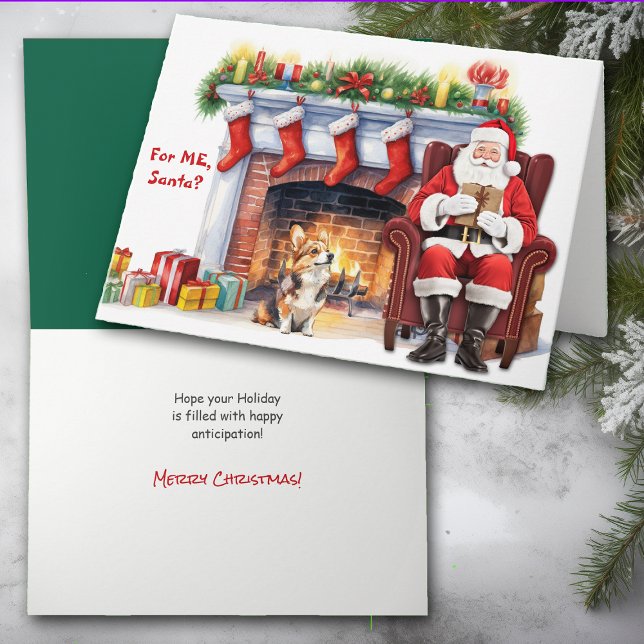Santa's Gift Corgi Dog Cute Christmas Holiday Card (Creator Uploaded)