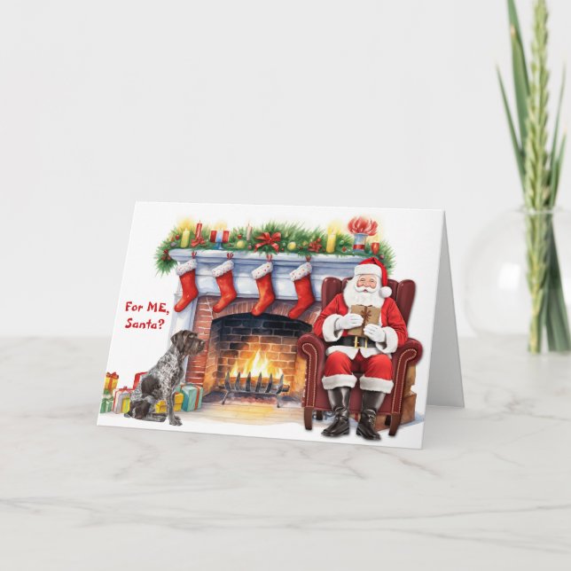 Santa's Gift German Wirehaired Pointer Christmas Holiday Card (Front)