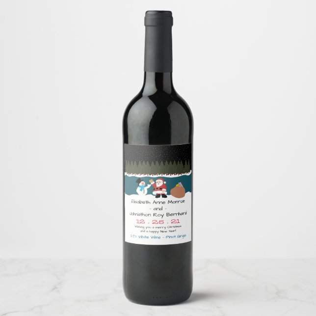 Santa's Gift To Snowman Wine Label (Front)