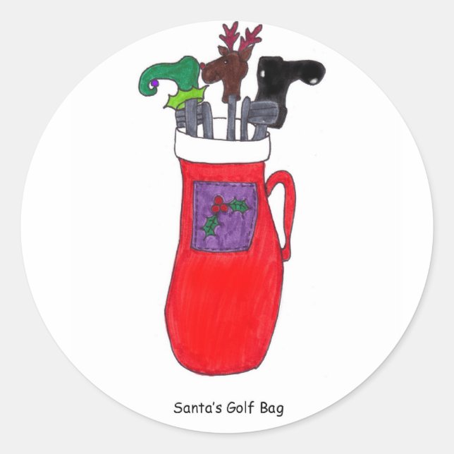 Santa's Golf Bag Classic Round Sticker (Front)