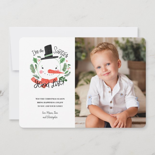 Santa's Good List Photo Greeting Card (Front)