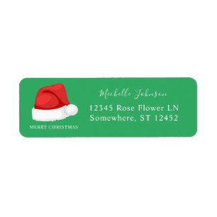 Santa's Hat Christmas Return Address Label Green