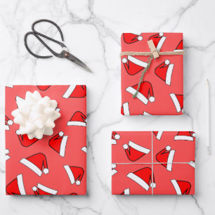 Santas Hat Pattern Red And White Wrapping Paper Sheet